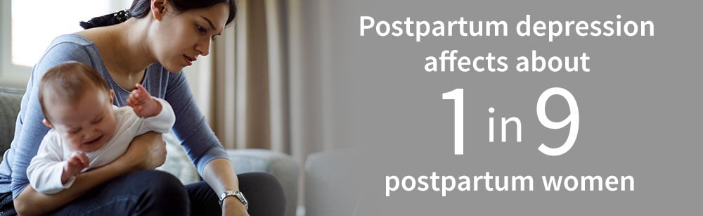 Postpartum depression affects about 1 in 9 postpartum women